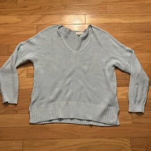 Lucky Brand | Open Knit Sweater | V-Neck | Blue | Long Sleeve | Cotton | size L
